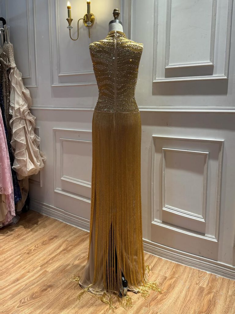 Nove Dress Gold Beaded Evening Dress