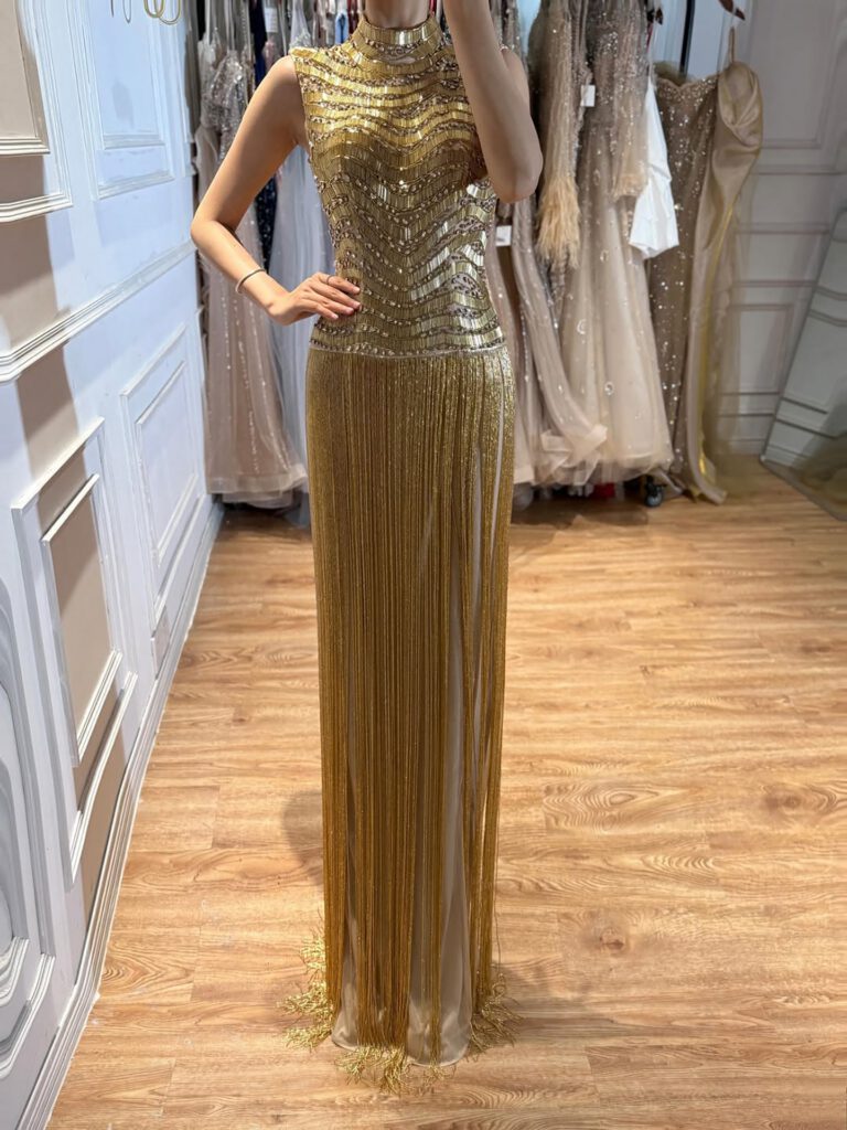Nove Dress Gold Beaded Evening Dress