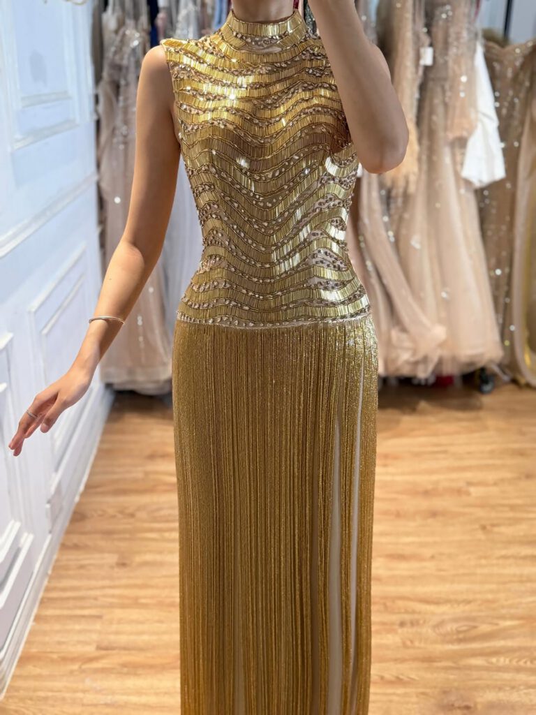 Nove Dress Gold Beaded Evening Dress