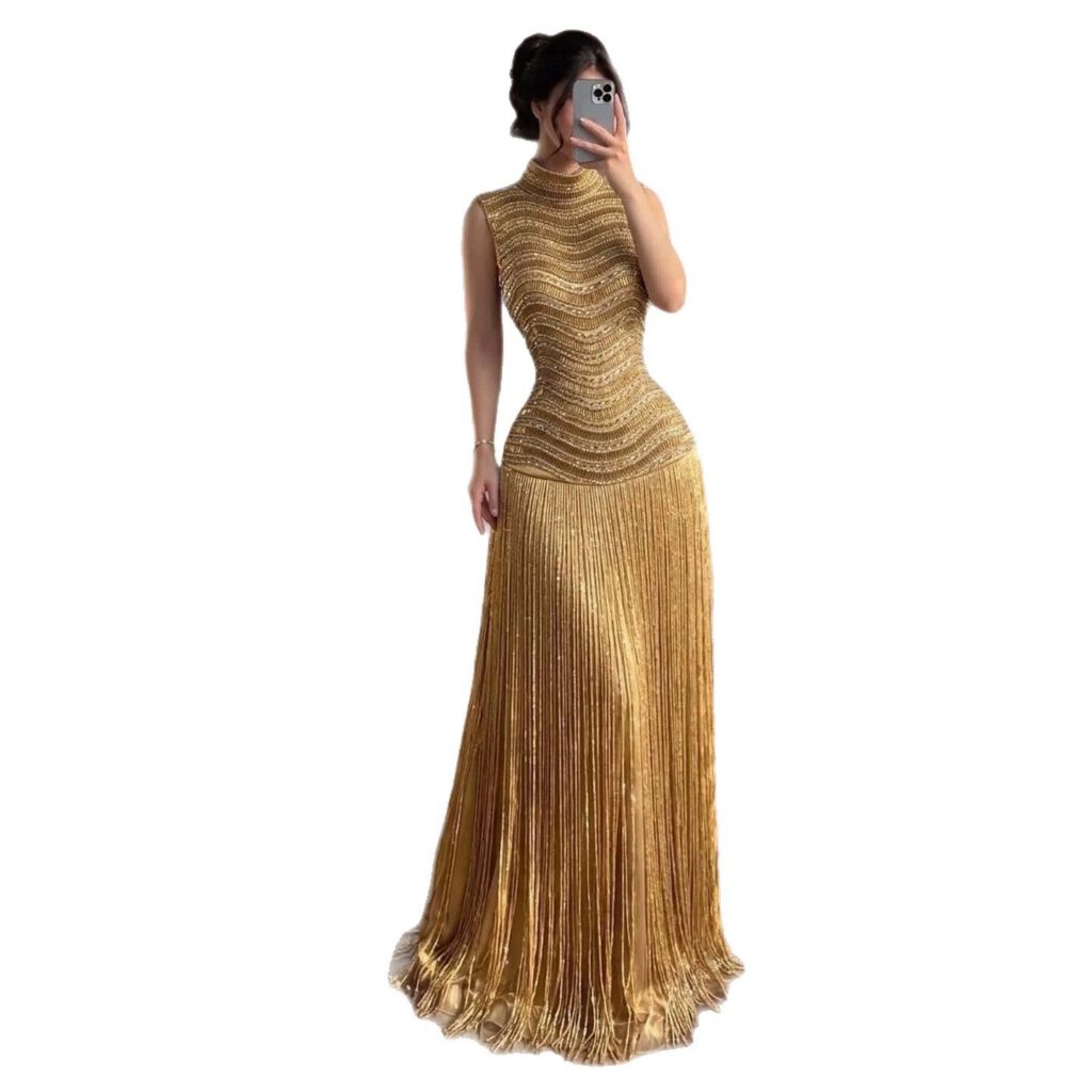 Nove Dress Gold Beaded Evening Dress