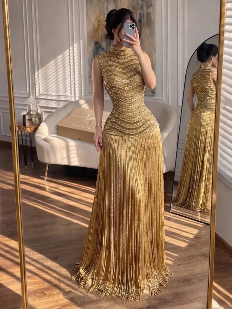 Nove Dress Gold Beaded Evening Dress