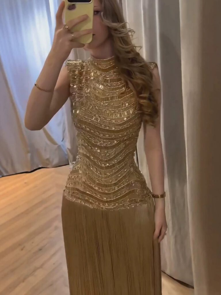Nove Dress Gold Beaded Evening Dress