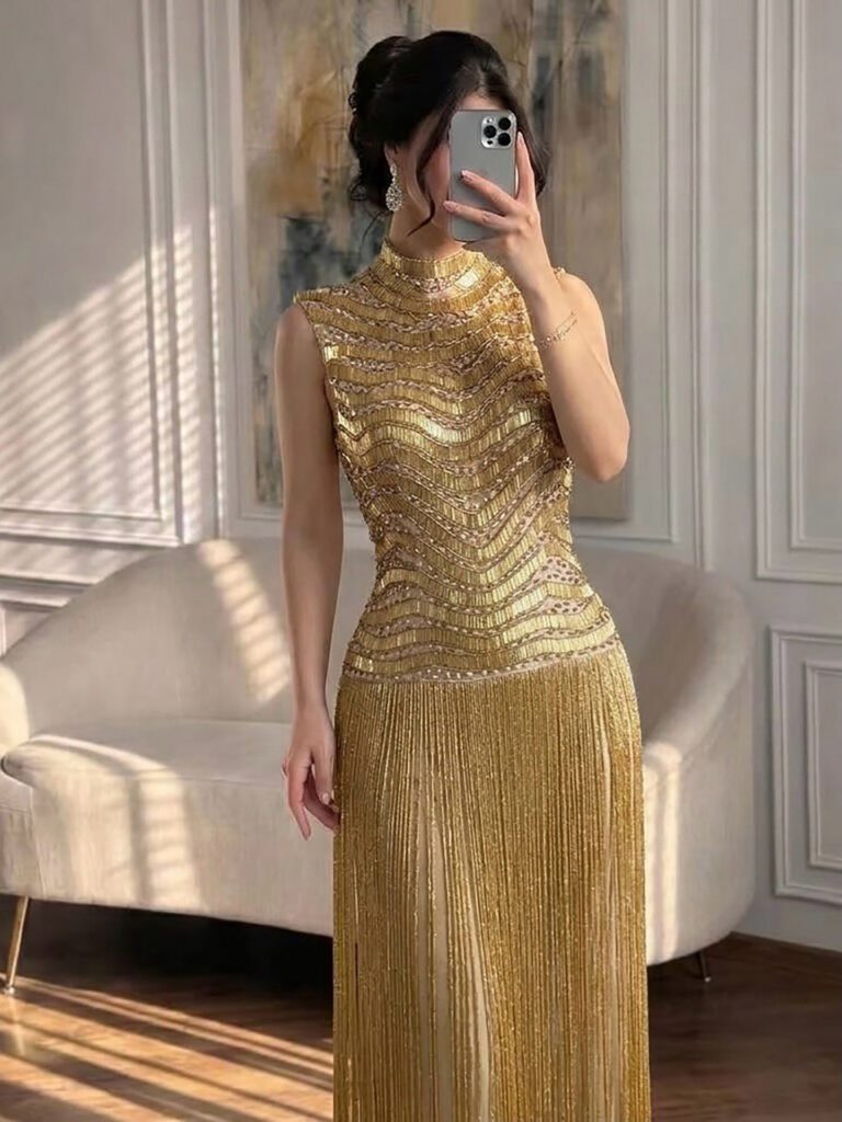 Nove Dress Gold Beaded Evening Dress