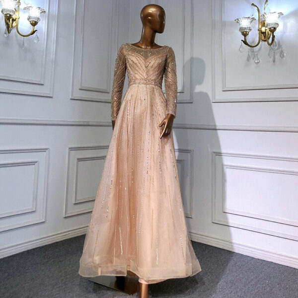 Nove Dress Gold Beaded Long Sleeve Mermaid Evening Dress 1 - Nove Dress