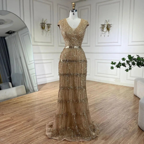 Nove Dress Gold Beaded Mermaid Arabic Evening Dress - Style LA72581 1 - Nove Dress