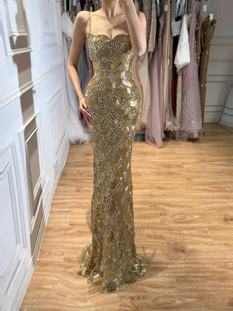 Nove Dress gold Meerjungfrau Abendkleid mit Perlenstickerei