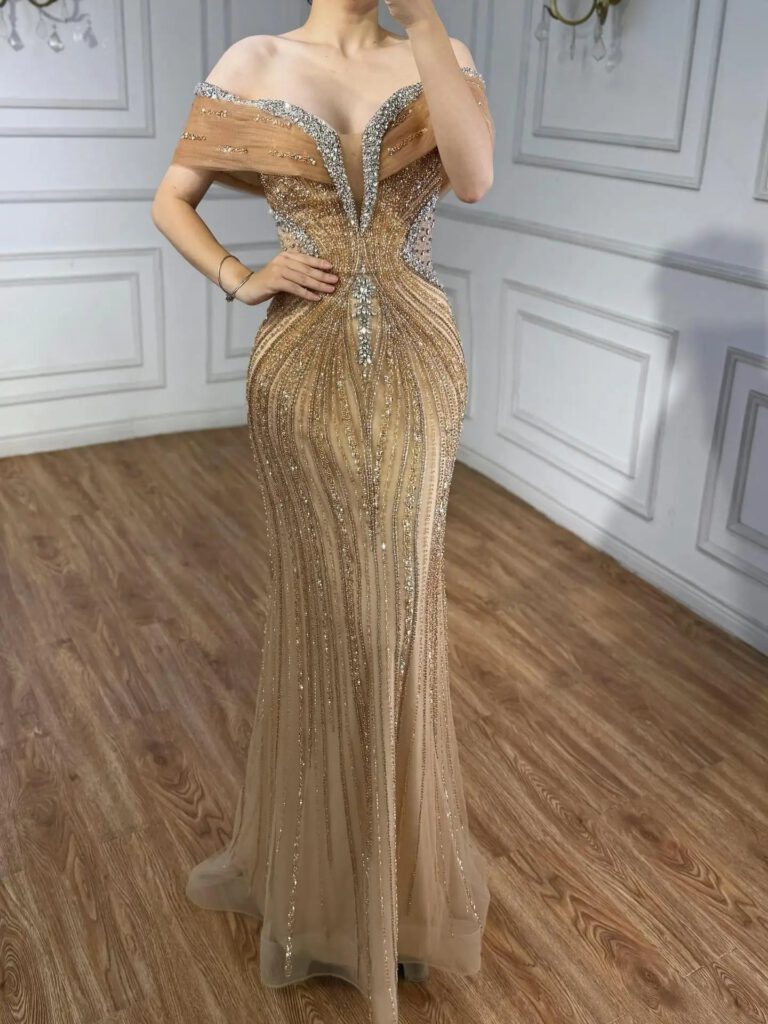 Nove Dress gold Meerjungfrau Abendkleid mit Kristallbesatz im arabischen Stil