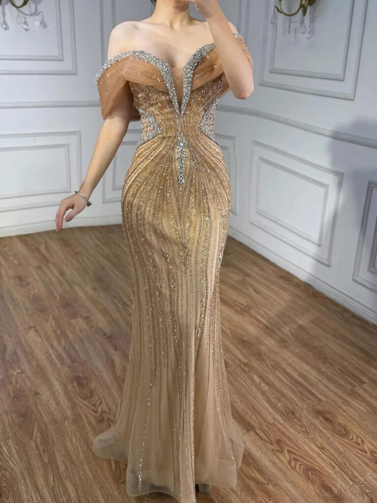 Nove Dress gold Meerjungfrau Abendkleid mit Kristallbesatz im arabischen Stil