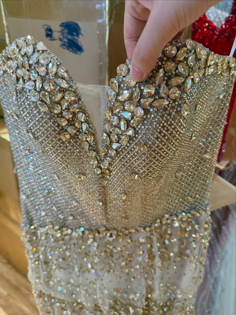 Nove Dress Gold Crystal Beaded Strapless Arabic Evening Dress