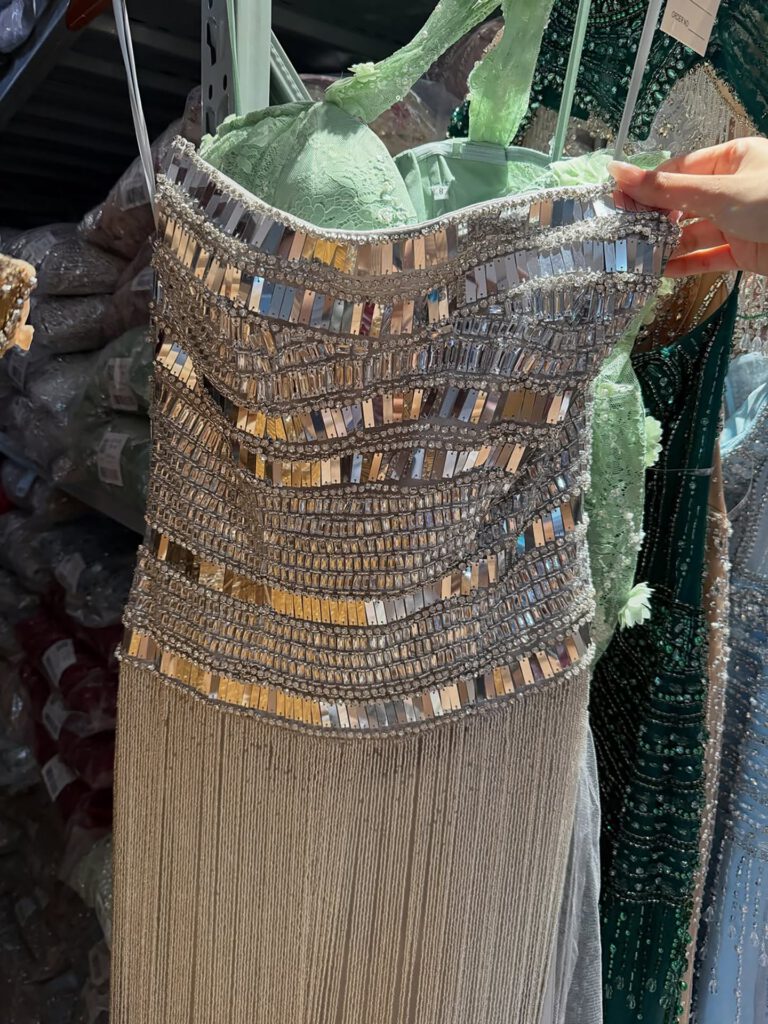 Nove Dress Gold Crystal Beaded Strapless Evening Dress