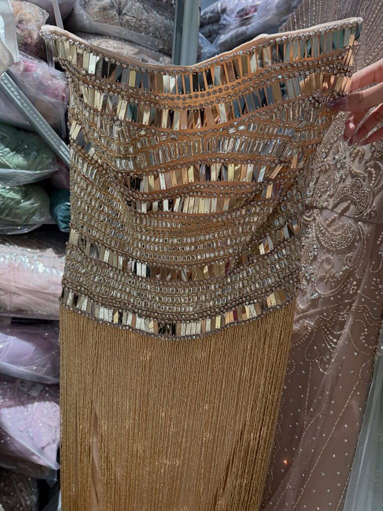 Nove Dress Gold Crystal Beaded Strapless Evening Dress