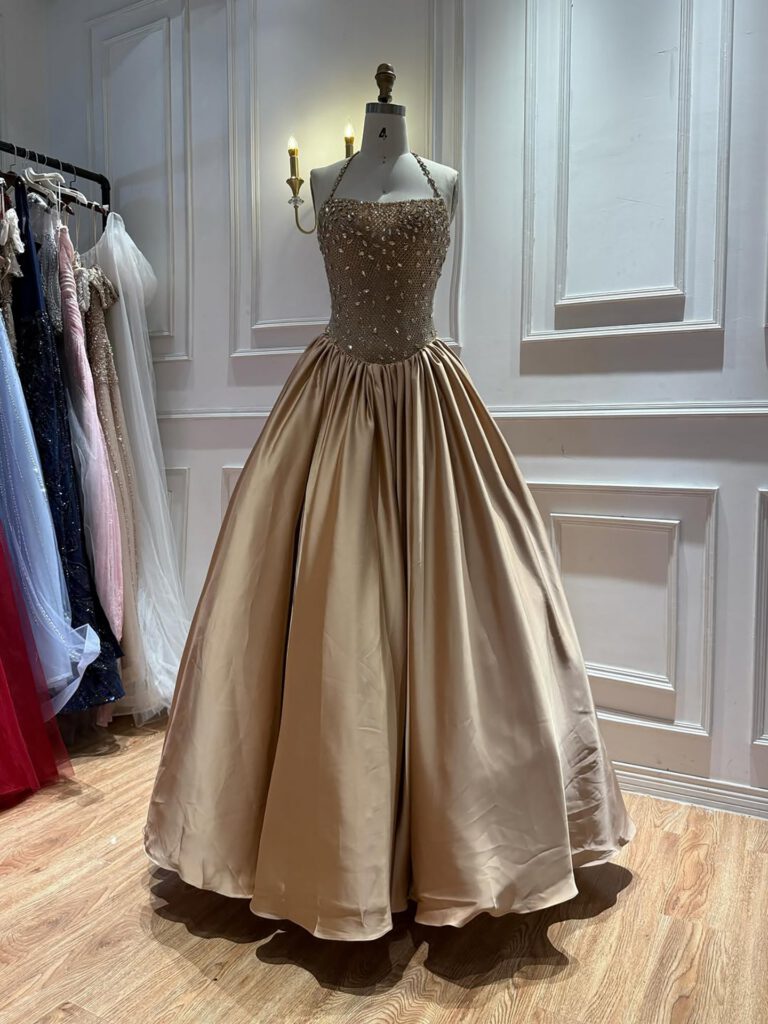 Nove Dress Gold Halter Ball Gown Evening Dress