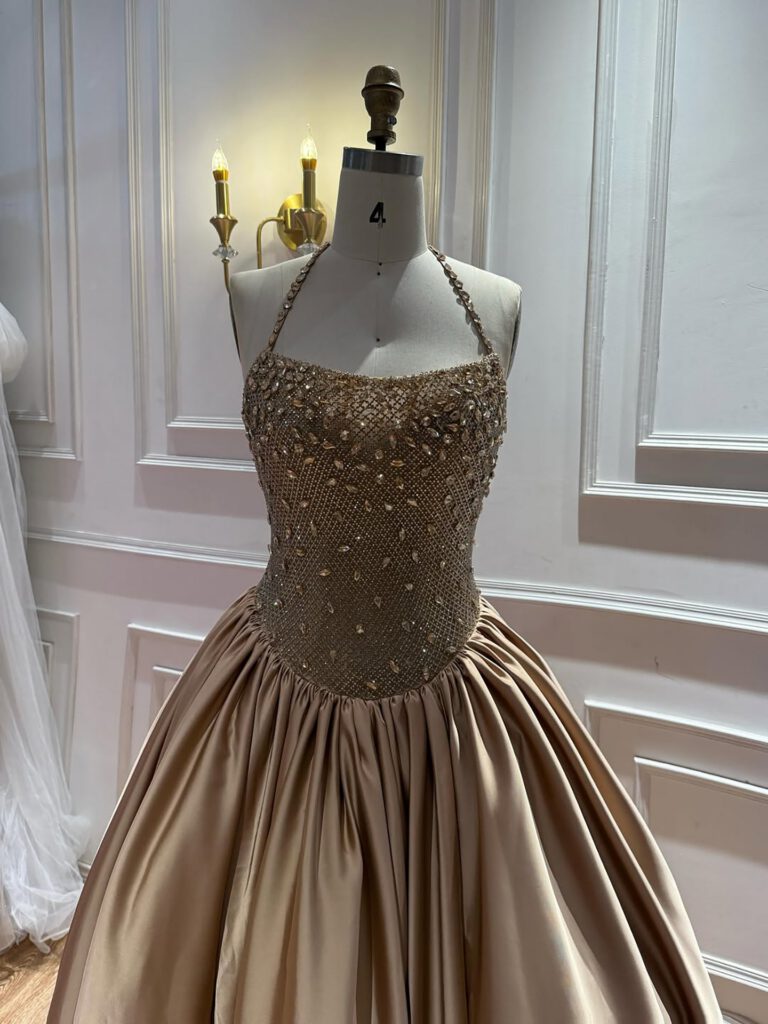 Nove Dress Gold Halter Ball Gown Evening Dress