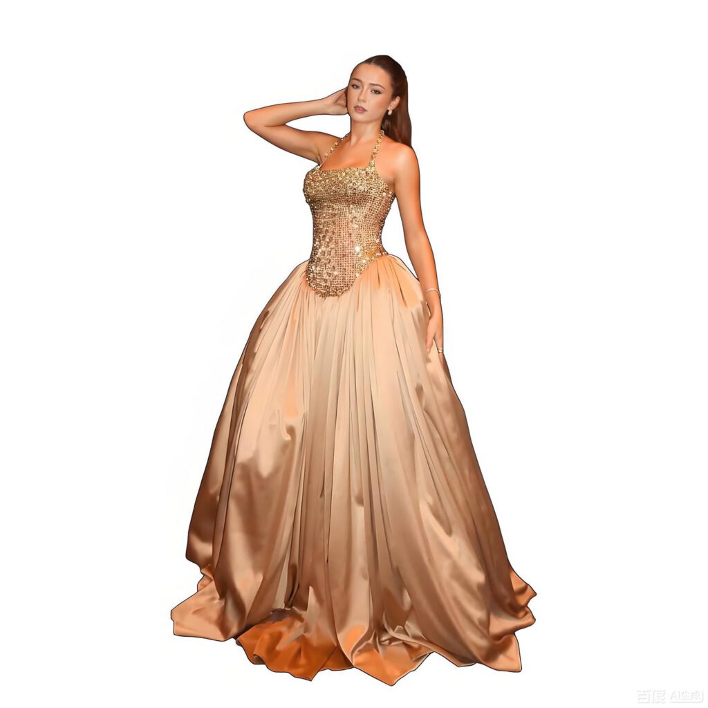 Nove Dress Gold Halter Ball Gown Evening Dress