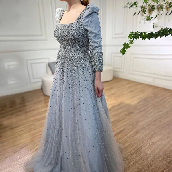 Nove Dress Gray Beaded A-Line Arabic Evening Dress - Style LA71368 1 - Nove Dress