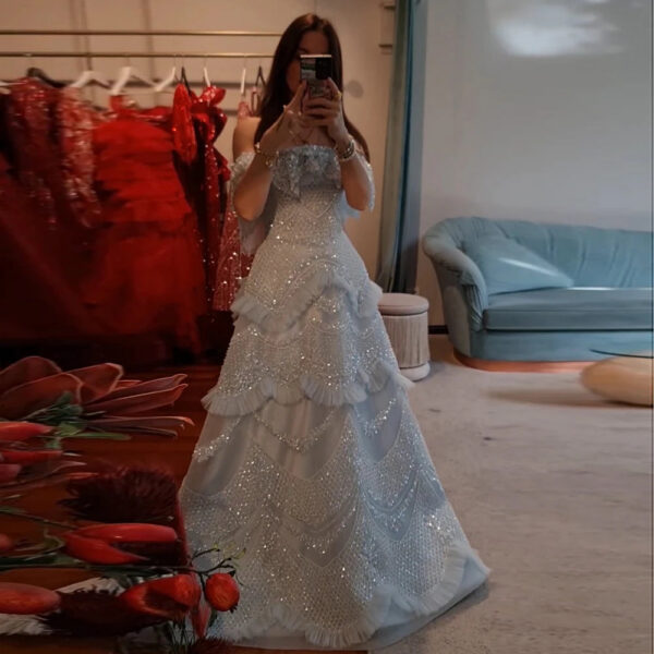 Nove Dress Gray Beaded A-Line Arabic Evening Dress - Style LA72762 1 - Nove Dress
