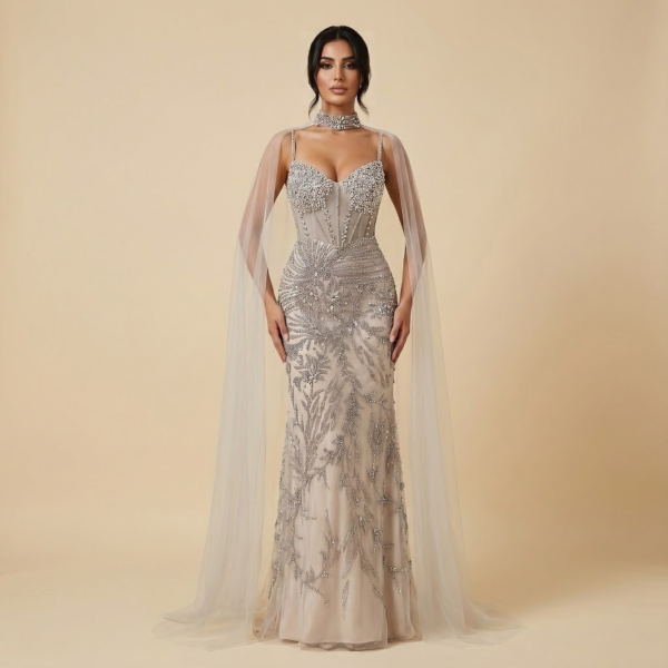 Nove Dress Gray Beaded Evening Dress - Style LA73342 1 - Nove Dress
