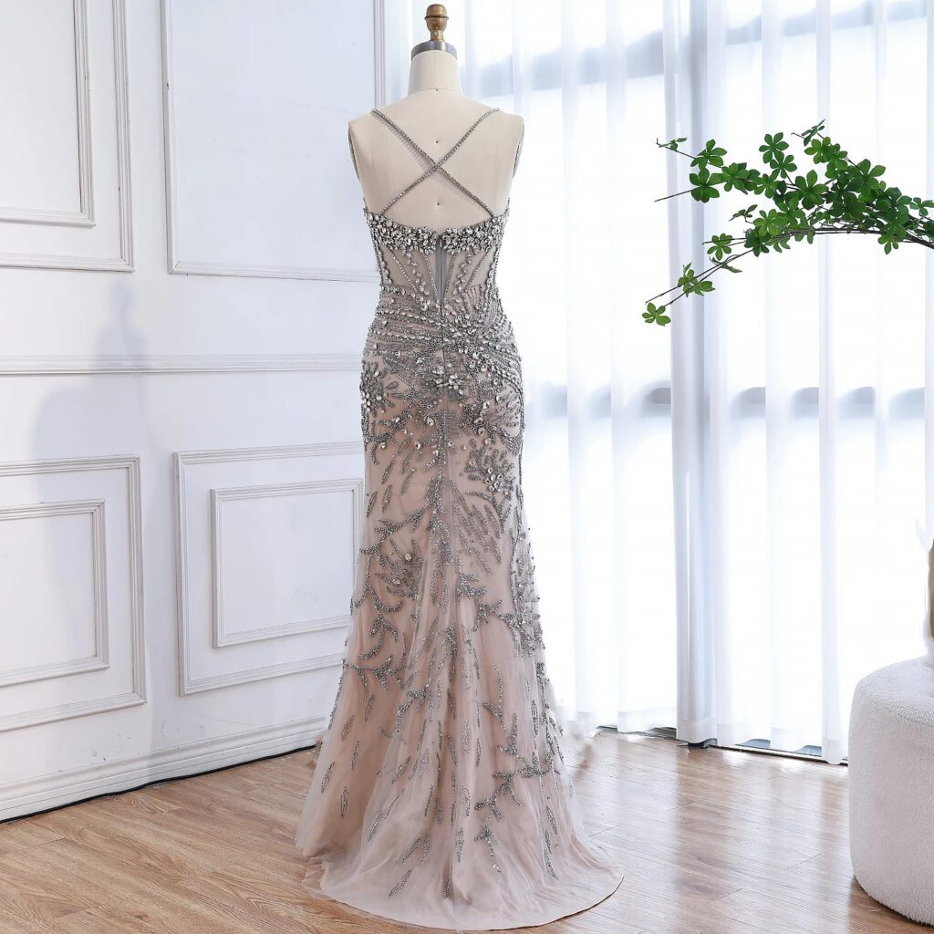 Nove Dress Gray Beaded Evening Dress - Style