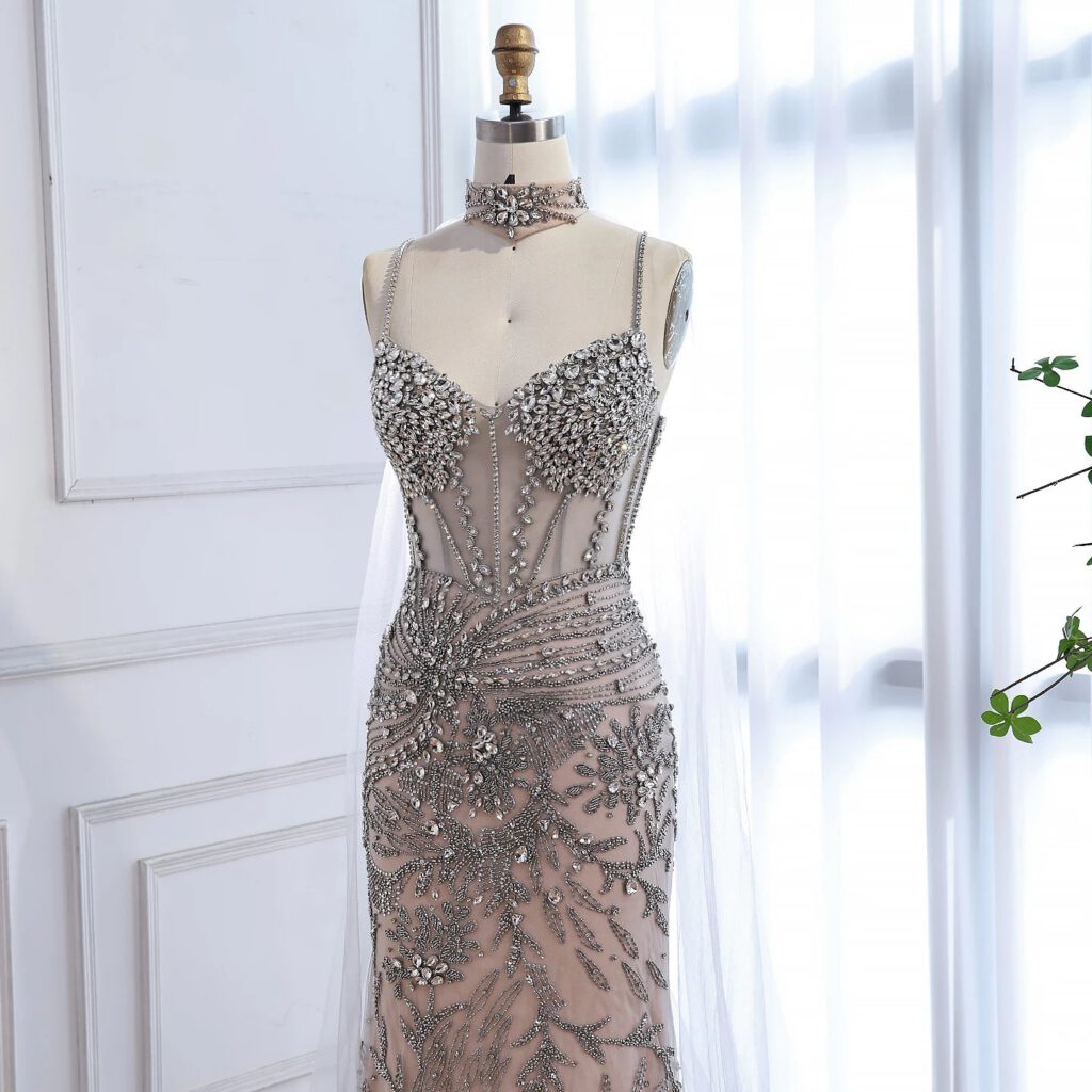 Nove Dress Gray Beaded Evening Dress - Style