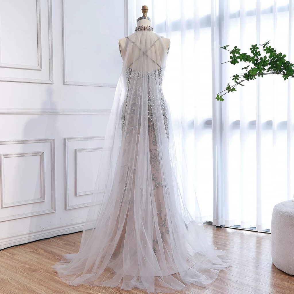 Nove Dress Gray Beaded Evening Dress - Style