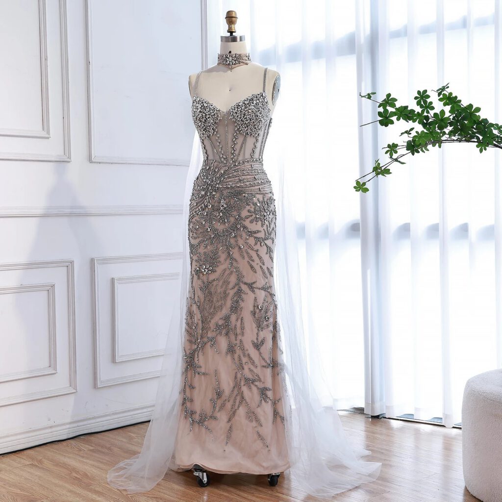 Nove Dress Gray Beaded Evening Dress - Style