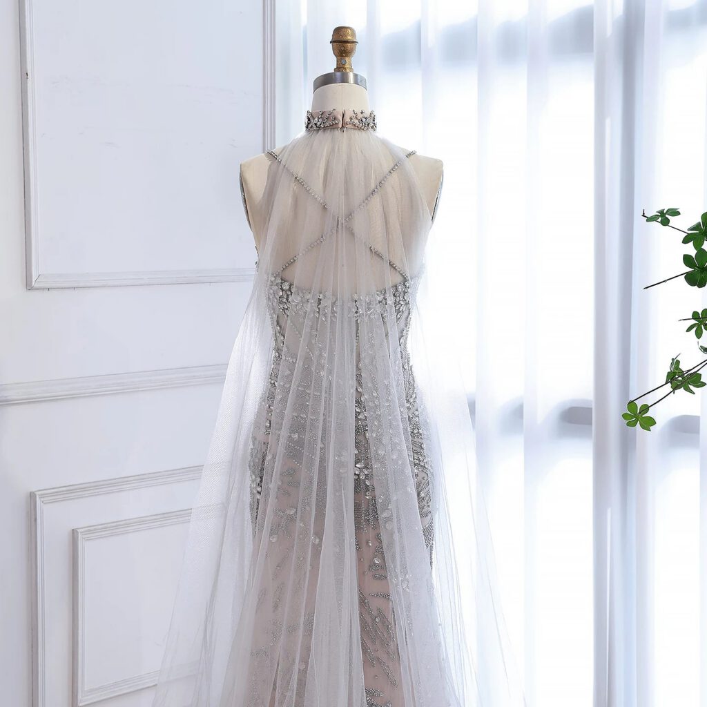 Nove Dress Gray Beaded Evening Dress - Style