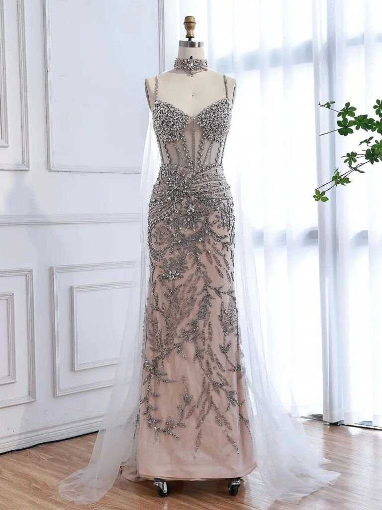 Nove Dress Gray Beaded Evening Dress - Style