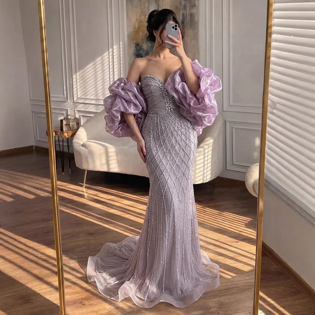 Nove Dress Gray Beaded Evening Dress - Style