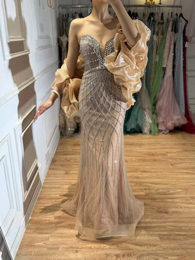 Nove Dress Gray Beaded Evening Dress - Style
