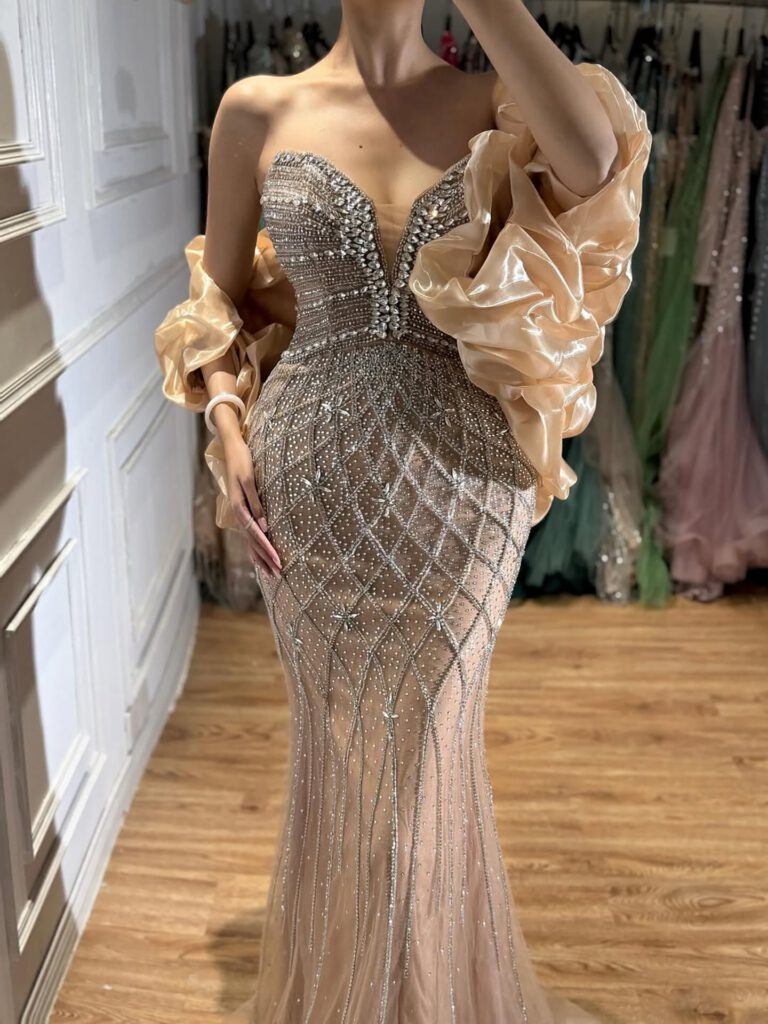 Nove Dress Gray Beaded Evening Dress - Style