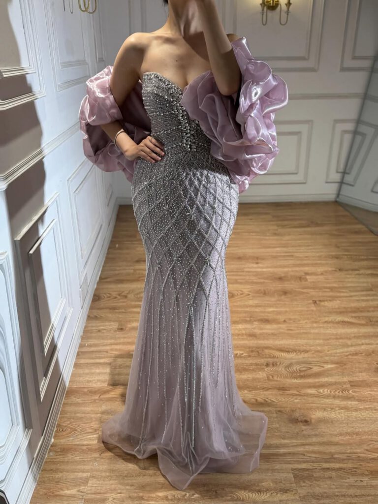 Nove Dress Gray Beaded Evening Dress - Style
