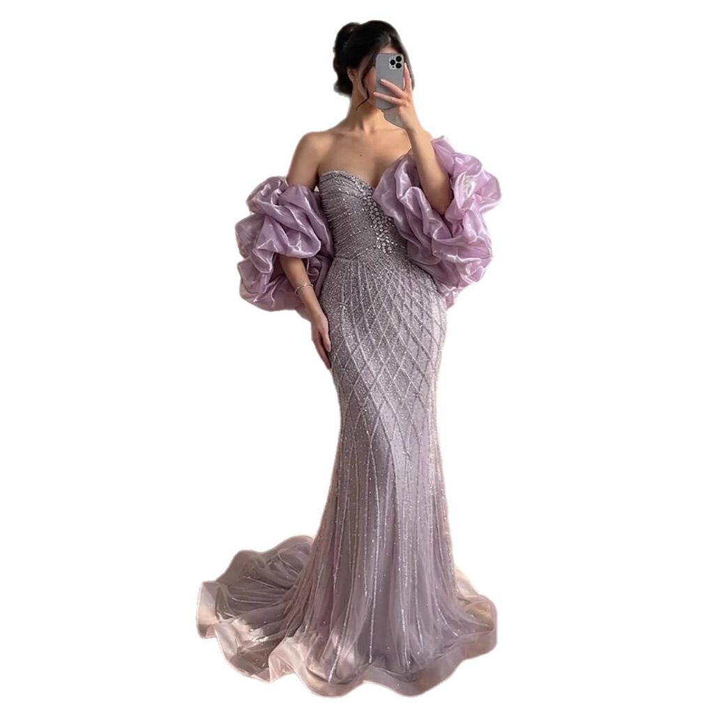 Nove Dress Gray Beaded Evening Dress - Style