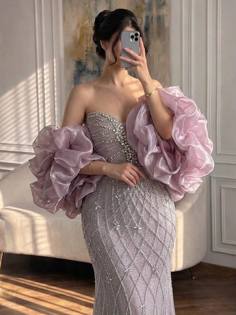 Nove Dress Gray Beaded Evening Dress - Style
