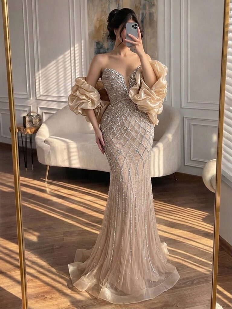 Nove Dress Gray Beaded Evening Dress - Style