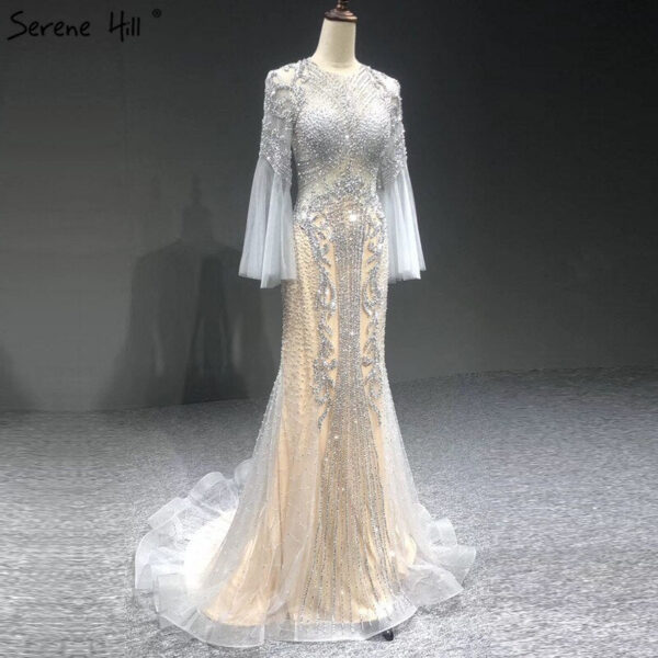 Nove Dress Gray Beaded Long Sleeve Mermaid Evening Dress 1 - Nove Dress