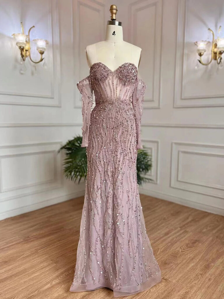 Nove Dress Gray Beaded Mermaid Evening Dress - Style