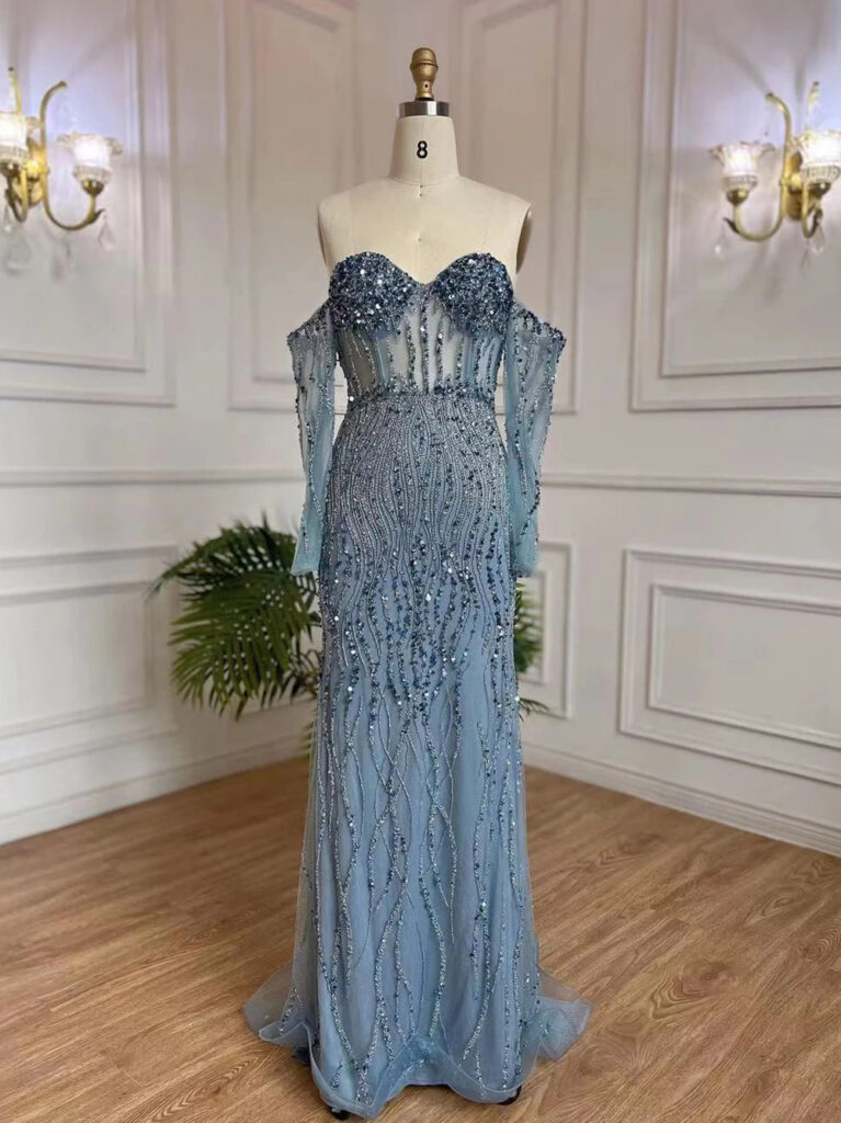 Nove Dress Gray Beaded Mermaid Evening Dress - Style
