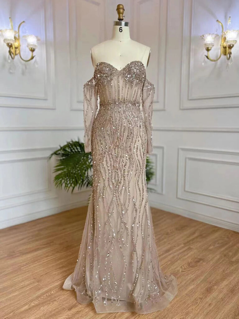 Nove Dress Gray Beaded Mermaid Evening Dress - Style