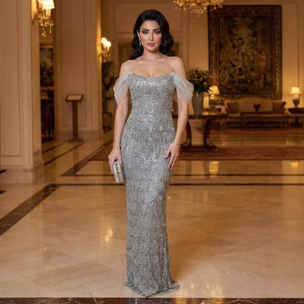 Nove Dress Gray Beaded Mermaid Evening Dress - Style