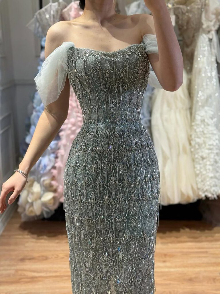 Nove Dress Gray Beaded Mermaid Evening Dress - Style