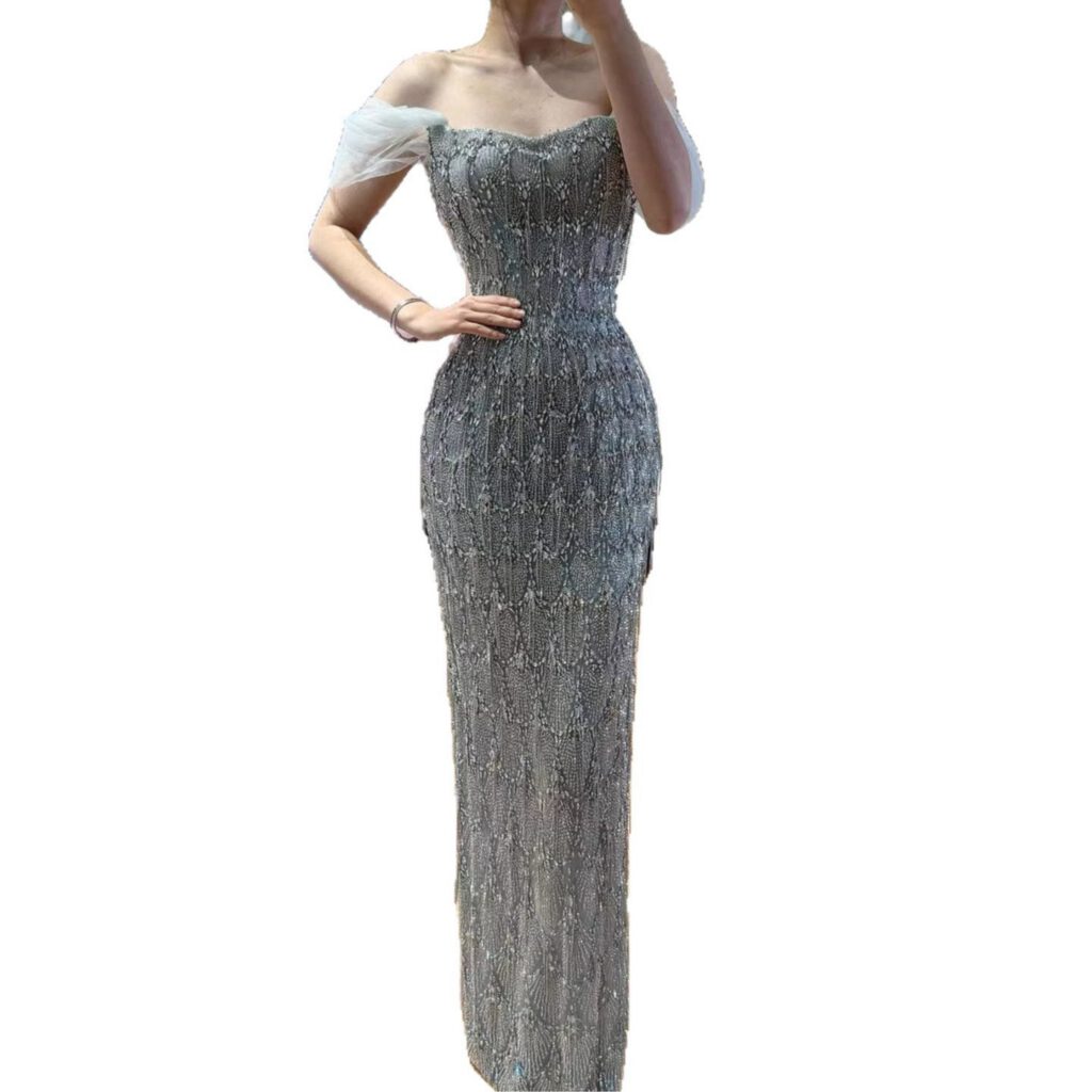 Nove Dress Gray Beaded Mermaid Evening Dress - Style