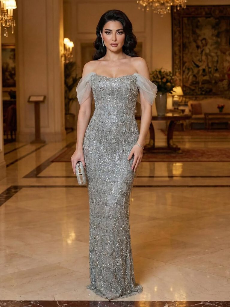 Nove Dress Gray Beaded Mermaid Evening Dress - Style