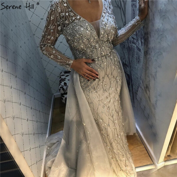 Nove Dress Gray Beaded Overskirt Mermaid Evening Dress 1 - Nove Dress