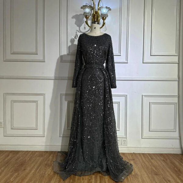 Nove Dress Gray Pearl Beaded Mermaid Modest Evening Dress 1 - Nove Dress
