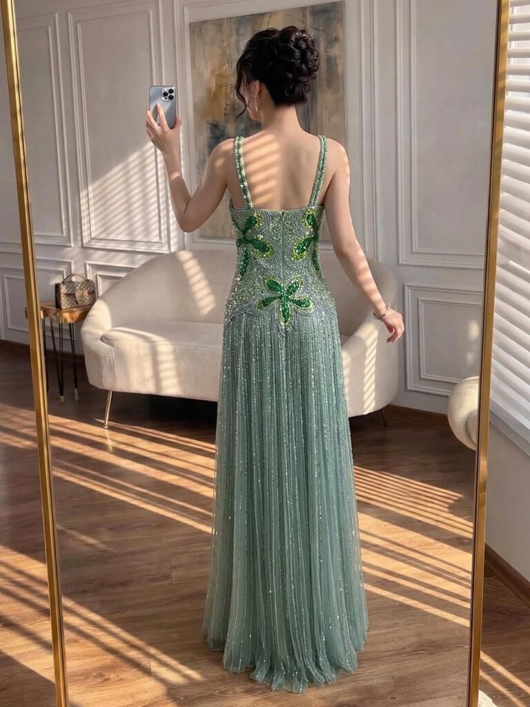 Nove Dress groen avondjurk met borduurwerk in Arabische stijl