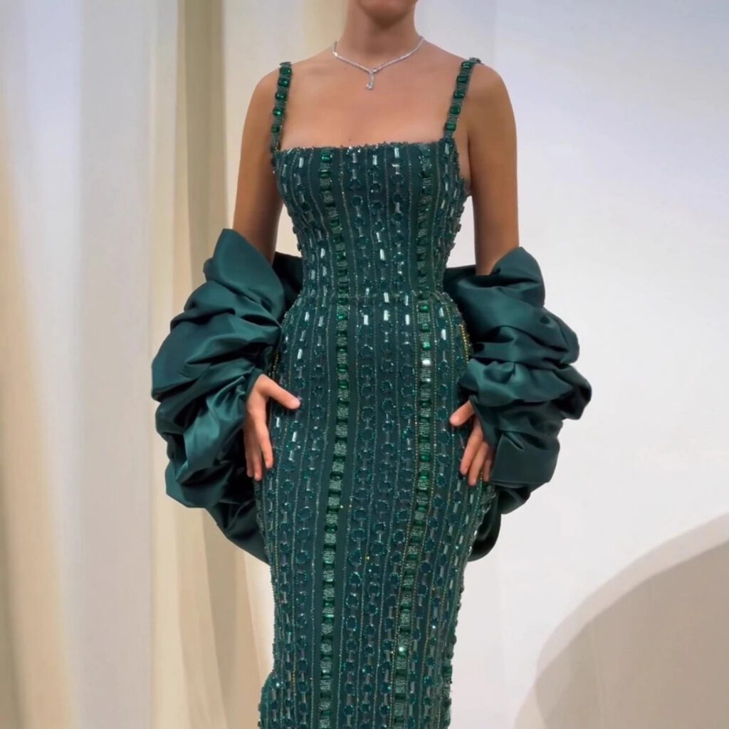 Nove Dress Green Beaded Evening Dress - Style