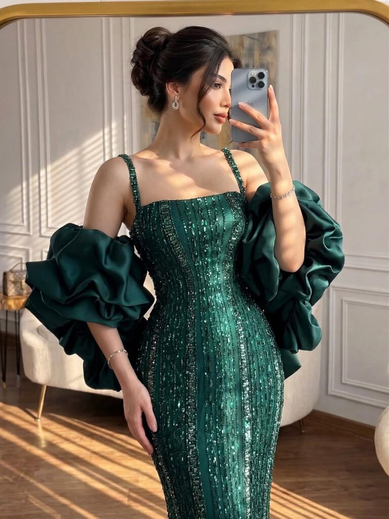 Nove Dress Green Beaded Evening Dress - Style