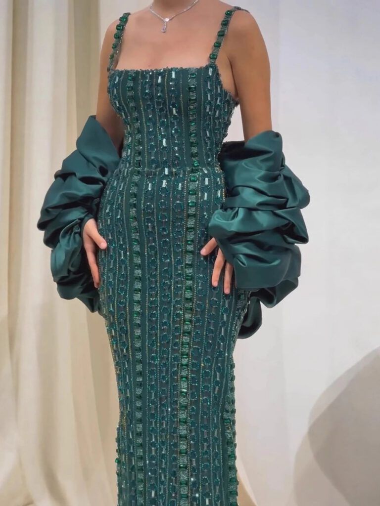 Nove Dress Green Beaded Evening Dress - Style