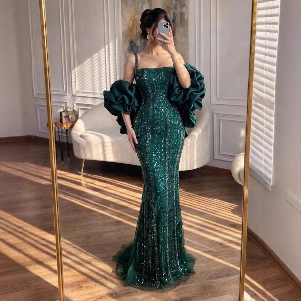 Nove Dress Green Beaded Evening Dress - Style