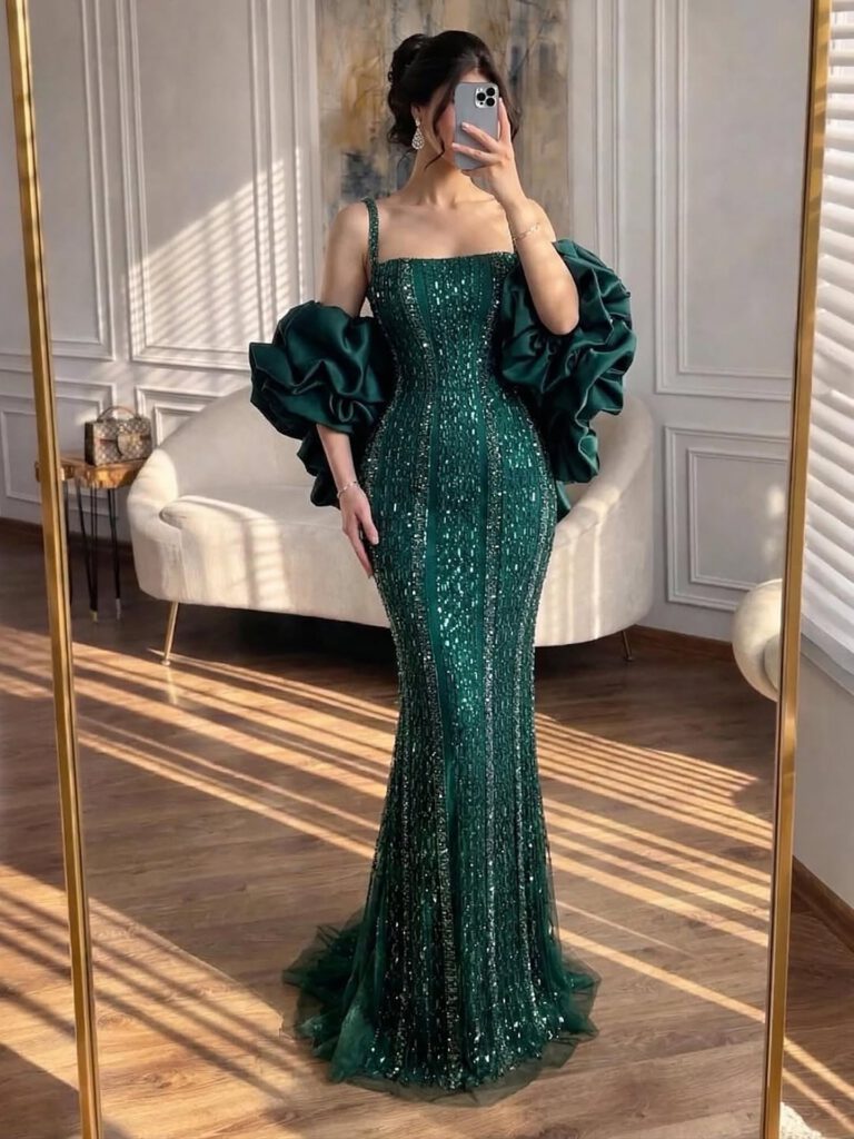 Nove Dress Green Beaded Evening Dress - Style